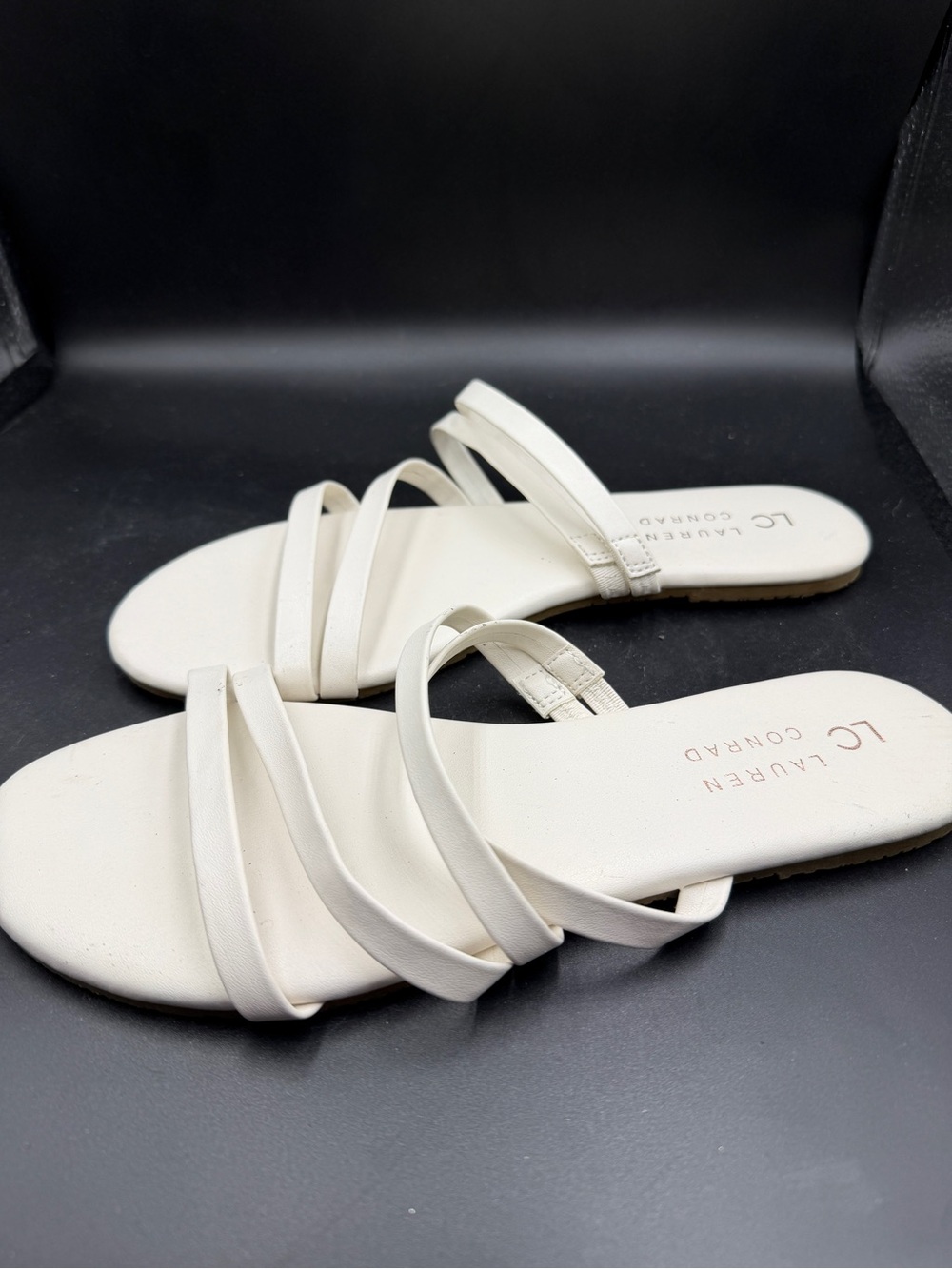 LC Lauren Conrad White Strappy Slide Sandals